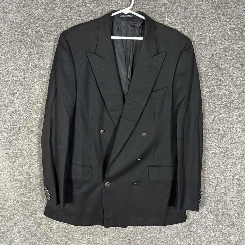Ermenegildo Zegna Black Double Breasted Wool Blazer Overcoat Italy Peak Lapel‎